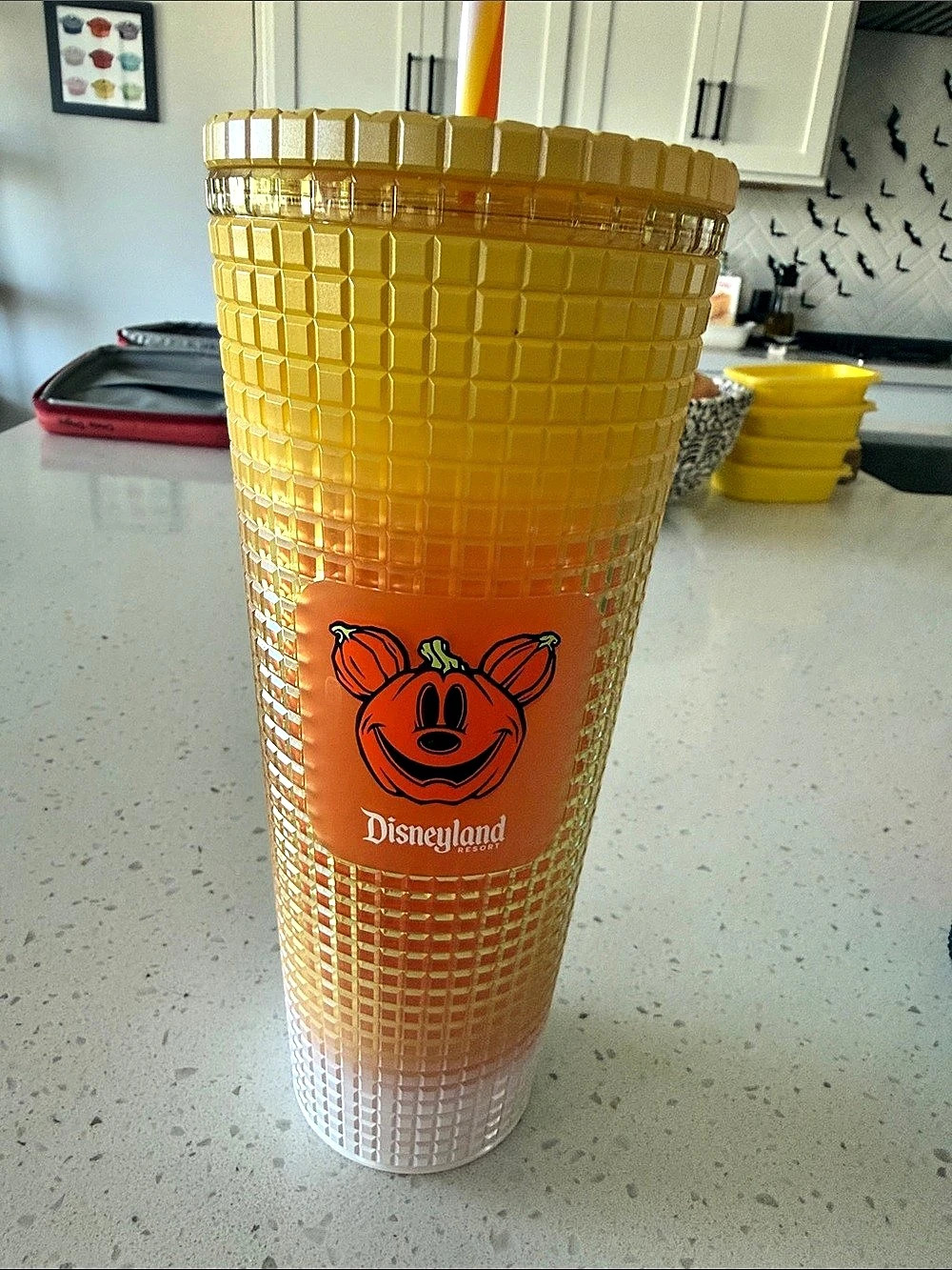 Disneyland Halloween Starbucks Tumbler in Orange & White with Mickey Pumpkin